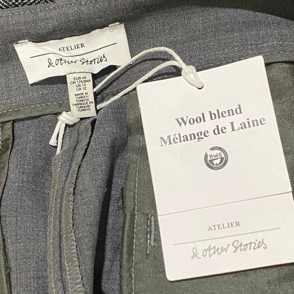 NWT & Other Stories Gray Pleated Wide-Leg Tailored Wool Trousers MSRP $179 - Picture 9 of 12